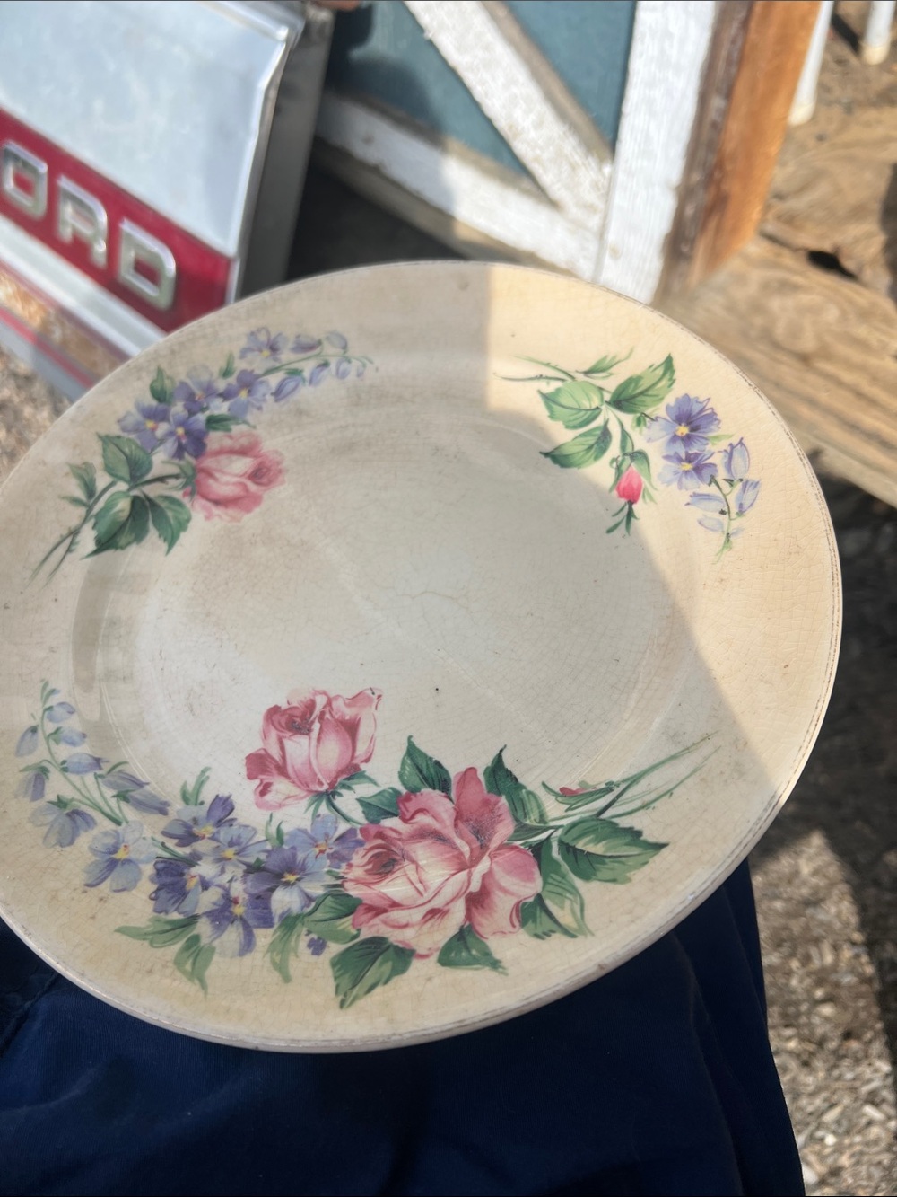 Vintage Floral Porcelain Dinner Plate in Pink and Purple
